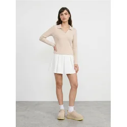 Sinsay - Rebrasta bluza sa dugim rukavima i kragnom - BEŽ