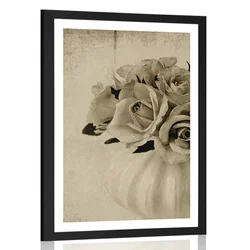 Plakat s paspartujem vrtnice v vazi v sepia varianti - 30x45 no frame