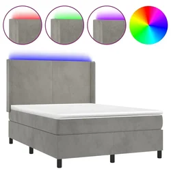 Vidaxl Box spring postelja z vzmetnico LED sv. siva 140x190 cm žamet