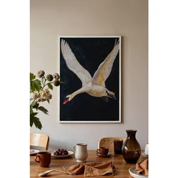 WallXpert uramljena slika 115246, beli labud u letu na tamnoj pozadini, 30 x 40 cm, beli ram
