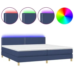 Vidaxl Box spring postelja z vzmetnico LED modra 200x200 cm blago