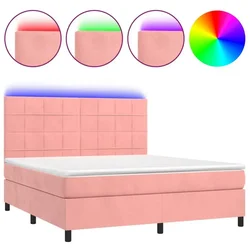 Vidaxl Box spring postelja z vzmetnico LED roza 160x200 cm žamet