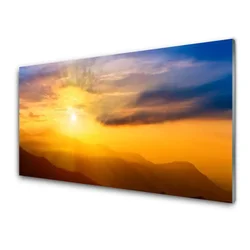 tulup.si Slika na steklu Mountain sun oblaki landscape 140x70 cm 2 obešalnika