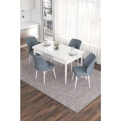 Hanah Home trpezarijski set Eva, sto na razvlačenje i 4 stolice, bela ploča, siva tkanina Babyface