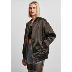 Womens Oversized Satin Bomber Jacket Black