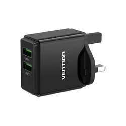 VENTION Punjač sa 2 izlaza USB A 18/18W - Crni, US priključak (QC79-US-B)