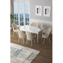 Hanah Home Set Trpezarijski sto i 6 stolica Zen, Krem-beli