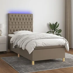 Greatstore Box spring postelja z vzmetnico LED taupe 80x200 cm blago