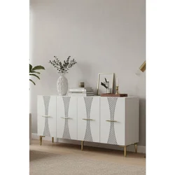 Hanah Home komoda Slim 150, 150 cm, bela / zlatna