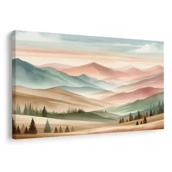 Slika pastelna pokrajina z gorami - 30x20
