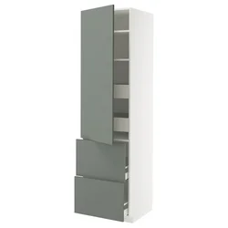 METOD / MAXIMERA Vis.el. s polic/4fiok/vrat/2front, bela/Nickebo mat sivozelena, 60x60x220 cm