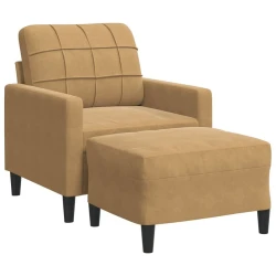 Fotelja s tabureom smeđa 60 cm baršunasta