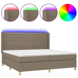Vidaxl Box spring postelja z vzmetnico LED taupe 200x200 cm blago