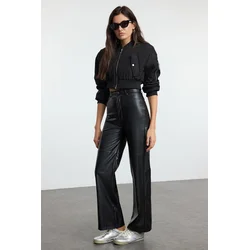 Trendyol Black Relaxed/Comfortable Straight/Piece Leg Stitch Detailed Trousers