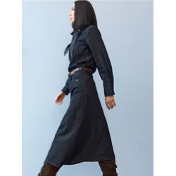 Sinsay - Farmerka maxi suknja sa pojasom - steel blue