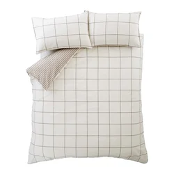 Kremno bela/sivorjava flanelna posteljnina za zakonsko posteljo 200x200 cm Brushed Regal Check – Bianca
