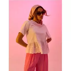 Sinsay - Pamučna bluza s čipkastim detaljima - belo
