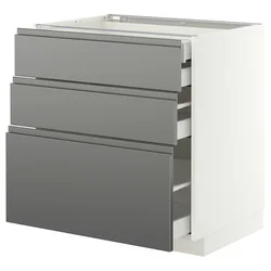 METOD / MAXIMERA Pod.elem.3front/2dnj/1srd/1vis.fiok, bela/Voxtorp im. nerđajućeg čelika, 80x60 cm