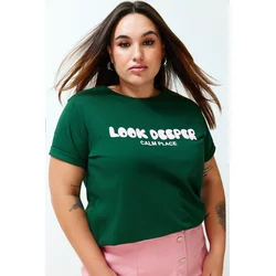 Trendyol Curve Dark Green Slogan Printed Boyfriend Knitted T-shirt