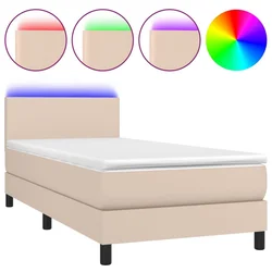 Vidaxl Box spring postelja z vzmetnico LED kapučino 90x200 cm