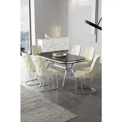 Hanah Home trpezarijski set Epal, sto i 6 stolica, ploča u dekoru Sonata, hromirane noge, krem tkanina Babyface