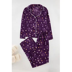 Trendyol Purple Galaxy Patterned Viscose Woven Pajama Set