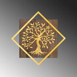 Wallity Zidna dekoracija Tree v2, 54x54 cm, Zlatna-orah