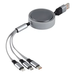Uvlačivi USB kabl INDUCTOR 6u1 60W – automatsko uvlačenje/ 3 izlaza/ PD/ sivi