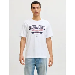JACK & JONES Majica nočno modra/temno rdeča/bela