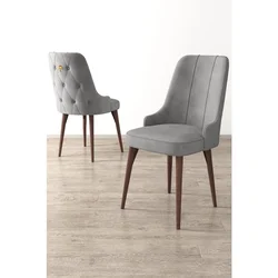 Hanah Home set trpezarijskih stolica Enoa 8 kom, siva tkanina Babyface, drvene noge boje oraha