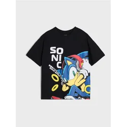 Sinsay - Pamučna oversize majica s printom Sonic the Hedgehog - crno