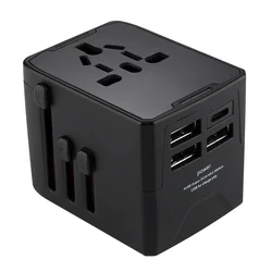 Potovalni adapter Techsuit HHT520 EU/UK/AUS/US, 3x USB + 1x USB-C - črn