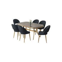 Hanah Home trpezarijski set Jita, sto i 6 stolica, antracit ploča Irony, zlatne noge, antracit tkanina Babyface