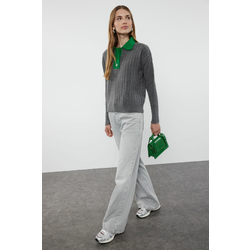 Trendyol Anthracite Polo Neck Color Blocked Knitwear Sweater