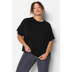 Trendyol Curve Black Crew Neck Stitch Detailed Knitted Crop T-Shirt