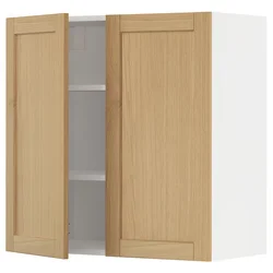 METOD Viseča omarica s policami/2 vrati, bela/Forsbacka hrast, 80x80 cm