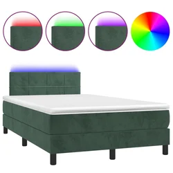 Krevet box spring s madracem LED tamnozeleni 120x200 cm baršun