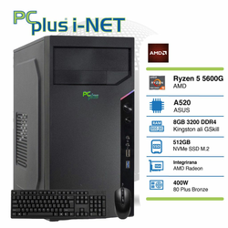 PCPLUS i-NET Ryzen 5 5600G 8GB 512GB NVMe M.2 SSD Miš Tipkovnica Stolno računalo