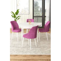 Hanah Home Set Trpezarijski sto i 4 stolice, Ljubičasto-beli