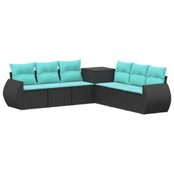 Set sofe 7 pcs Crna i Plava Poli Rattan i čelik