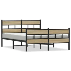 Vidaxl Kovinski posteljni okvir brez vzmetnice sonoma hrast 135x190 cm