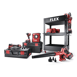 Flex aku set za polir majstore - polirka PXE 80 + udarni odvijač IW 1/2 + polirka XCE 8 125 + reflektor DWL 2500 + duvač BW 18.0 + baterije + punjači + koferi + oprema + kolica za alat 513.539