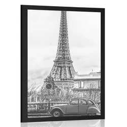Plakat razgled na Eifflov stolp s pariške ulice v črnobeli varianti - 20x30 silver