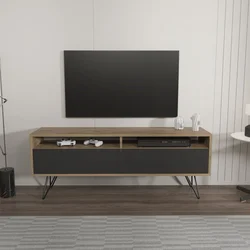 HANAH HOME TV polica Flay Walnut Black