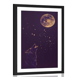 Plakat s paspartujem volk ob polni luni - 60x90 white