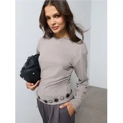 Sinsay - Bluza sa dugim rukavima i naborima sa strane - kafa