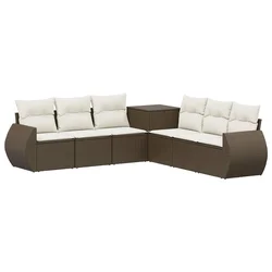 Set sofe 7 pcs Smeđa i krem bijela Poli Rattan i čelik