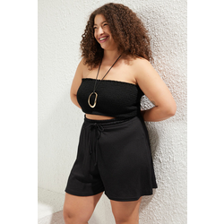 Trendyol Curve Black Elastic Waist Plus Size Knitted Shorts