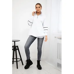 Sweatshirt with zipper and pockets white