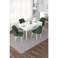 Hanah Home trpezarijski set Nef, sto na razvlačenje i 4 stolice, bela ploča, kaki zelena tkanina Jerry